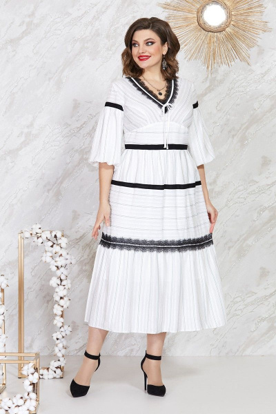 Платье прямого силуэта из шифона с контрастным отделом Mira Fashion 5068 - фото 1