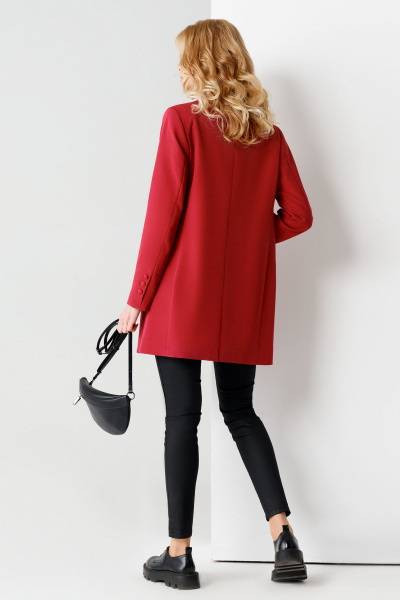 Длинный демисезонный жакет из текстиля с карманами и без застежки Панда 58830w красный - фото 2