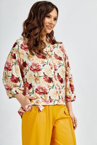 Блуза Teffi Style L-1642 розы_на_молочном - фото 3