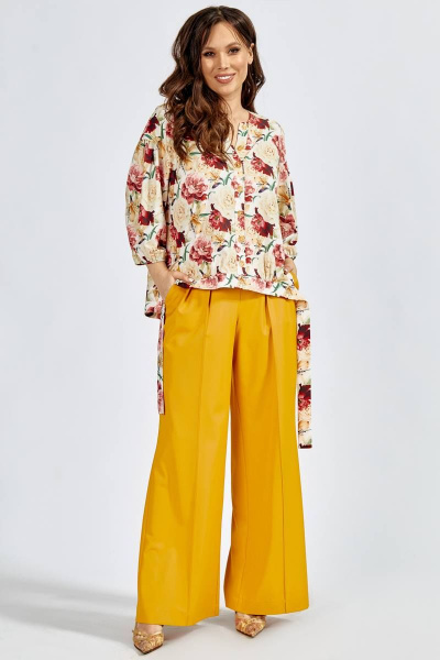 Блуза Teffi Style L-1642 розы_на_молочном - фото 2