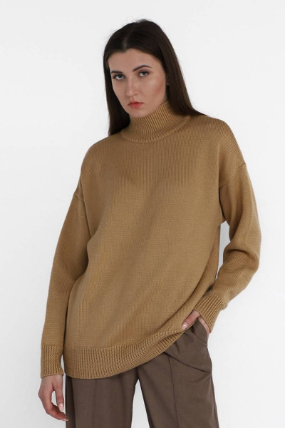 Джемпер шерстяной оверсайз с горлом для повседневной носки Romgil 668ШТЗ светло-коричневый - фото 2