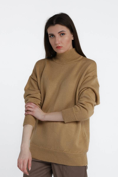 Джемпер шерстяной оверсайз с горлом для повседневной носки Romgil 668ШТЗ светло-коричневый - фото 1