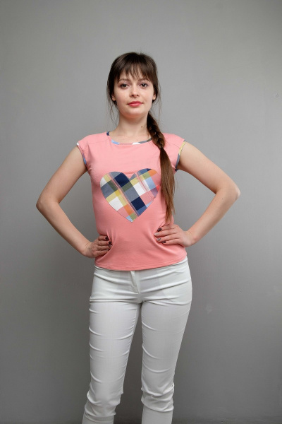 Летний розовый вискозный приталенный топ с сердцем Mita ЖМ992 розовый/сердце - фото 1