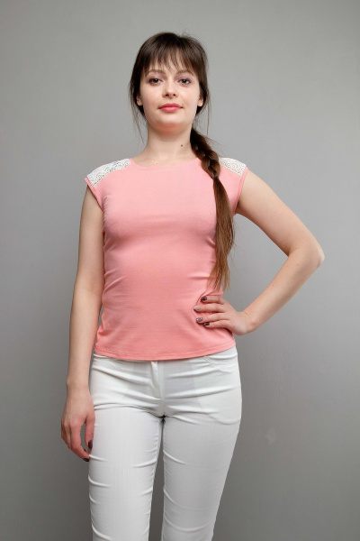 Летний розовый вискозный приталенный топ с сердцем Mita ЖМ992 розовый/кружево - фото 1