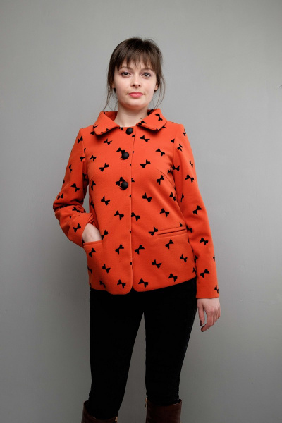 Демисезонный красный трикотажный жакет А-силуэт с карманами Mita ЖМ993 красный - фото 1