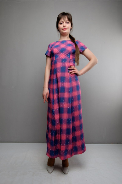 Длинное платье с завышенной талией и V-образным вырезом Mita ЖМ952 синий/фуксия - фото 1