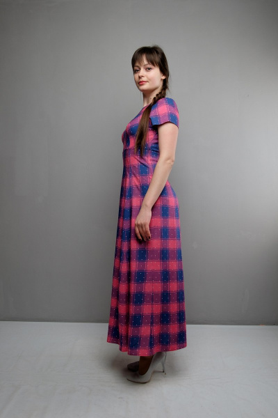 Длинное платье с завышенной талией и V-образным вырезом Mita ЖМ952 синий/фуксия - фото 2