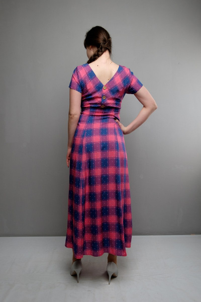 Длинное платье с завышенной талией и V-образным вырезом Mita ЖМ952 синий/фуксия - фото 3