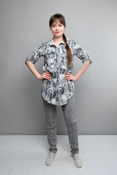 Туника рубашка приталенного силуэта с разрезами Mita ЖМ933 серый - фото 2