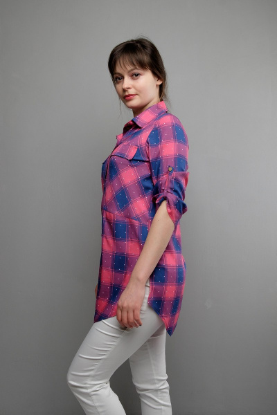 Туника с разрезами и патой с капюшоном, синий и розовый Mita ЖМ933 синий/фуксия - фото 2