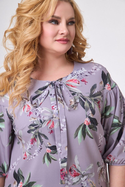 Блуза прямого силуэта с асимметричным низом из текстиля Anelli 831 лиловый_цветы - фото 3