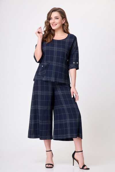 Демисезонная блуза и кюлоты из вискозы DaLi 2566.2 синяя_клетка - фото 4