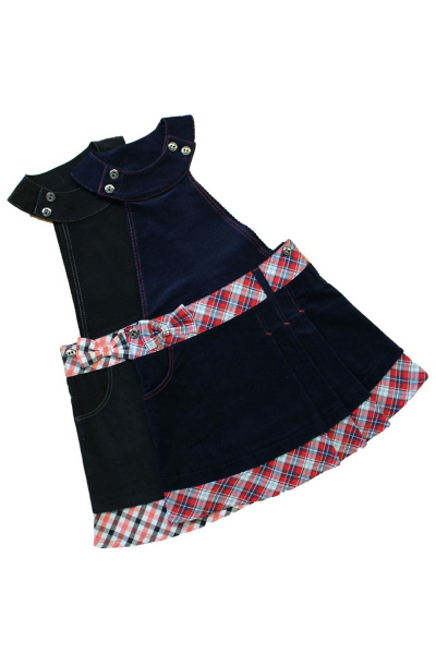 Детский круглогодичный сарафан из вельвета и поплина Юнона 6682 набивка/черный - фото 1