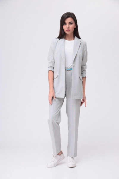 Брюки, жакет, ремень, футболка T&N 7234 серый_бирюза - фото 13