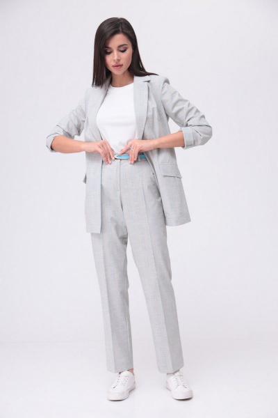 Брюки, жакет, ремень, футболка T&N 7234 серый_бирюза - фото 12