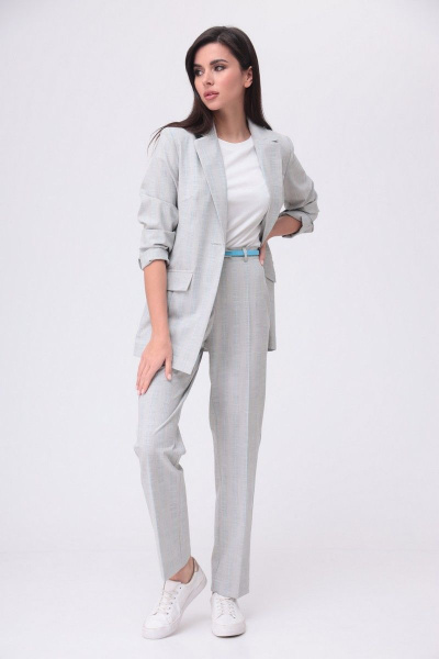 Брюки, жакет, ремень, футболка T&N 7234 серый_бирюза - фото 1