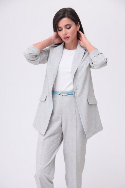 Брюки, жакет, ремень, футболка T&N 7234 серый_бирюза - фото 11