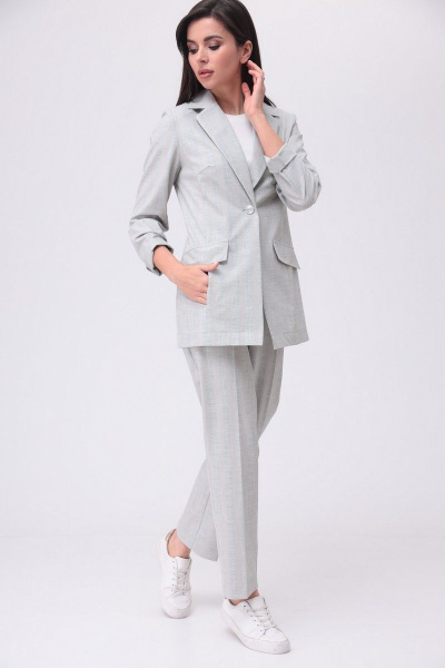 Брюки, жакет, ремень, футболка T&N 7234 серый_бирюза - фото 2