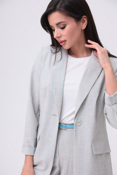 Брюки, жакет, ремень, футболка T&N 7234 серый_бирюза - фото 10