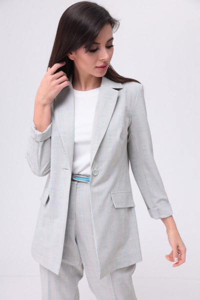 Брюки, жакет, ремень, футболка T&N 7234 серый_бирюза - фото 4