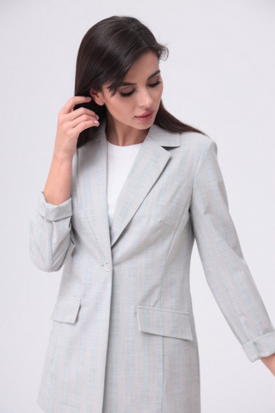 Брюки, жакет, ремень, футболка T&N 7234 серый_бирюза - фото 7