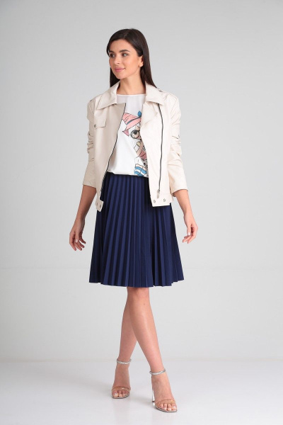 Юбка гофре из креп-трикотажа с декортивным поясом SandyNa 130227 темно-синий - фото 15