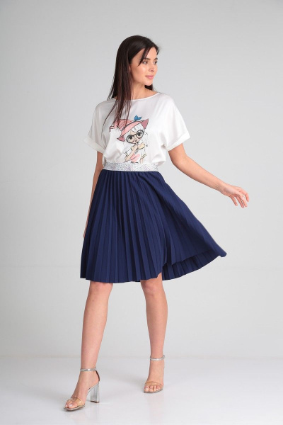 Юбка гофре из креп-трикотажа с декортивным поясом SandyNa 130227 темно-синий - фото 13