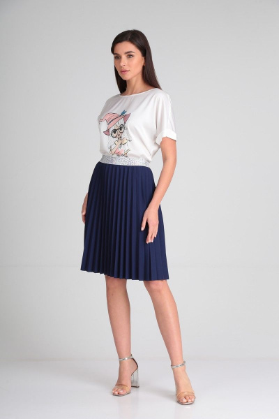 Юбка гофре из креп-трикотажа с декортивным поясом SandyNa 130227 темно-синий - фото 12
