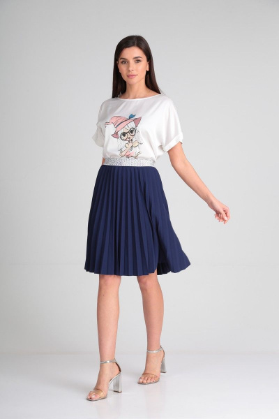 Юбка гофре из креп-трикотажа с декортивным поясом SandyNa 130227 темно-синий - фото 11