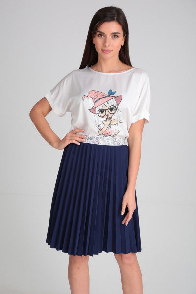 Юбка гофре из креп-трикотажа с декортивным поясом SandyNa 130227 темно-синий - фото 10