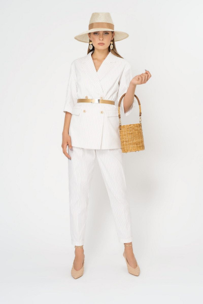 Деловой жакет из текстиля и хлопка для лета Elema 1К-10956-1-170 полоска - фото 1
