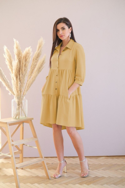 Летнее платье свободного силуэта с карманами LadisLine 1441 терракот - фото 1