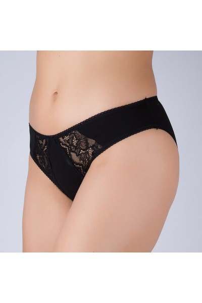 Трусы из хлопкового трикотажа с кружевной отделкой и средней линией Verally 1064-1 черный - фото 2
