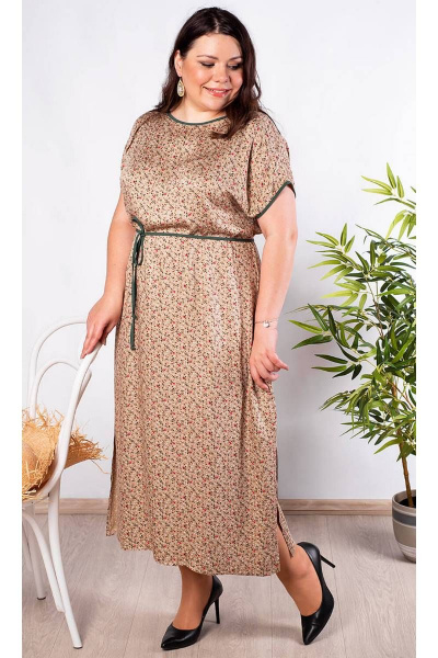 Платье А-силуэта из вискозы с разрезами и поясом Camelia 21211 1 - фото 5