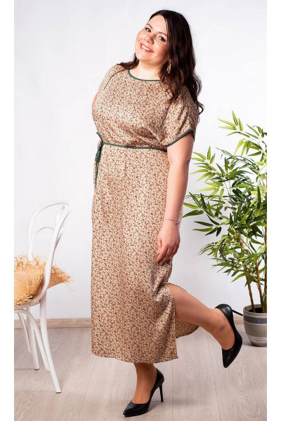 Платье А-силуэта из вискозы с разрезами и поясом Camelia 21211 1 - фото 3