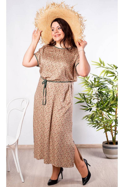 Платье А-силуэта из вискозы с разрезами и поясом Camelia 21211 1 - фото 1
