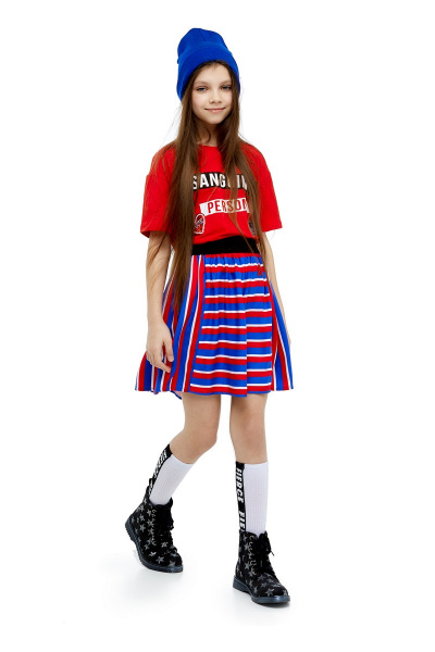 Юбка летняя из вискозы с ассиметричным принтом Bell Bimbo 191088 полоска - фото 1