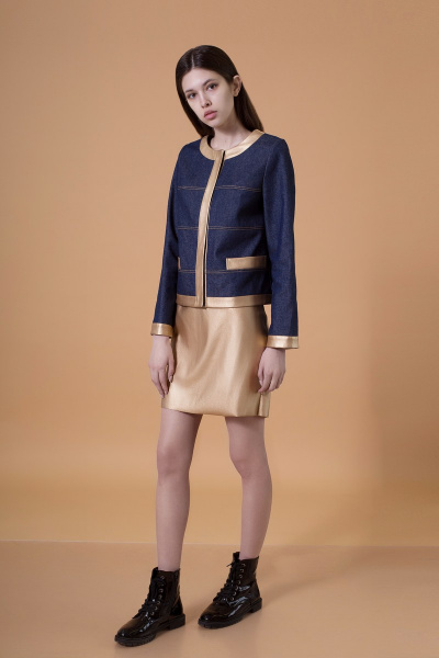 Джинсовый жакет с отделкой кожзамом и застежкой на кнопки S. Veles 5-187 - фото 6