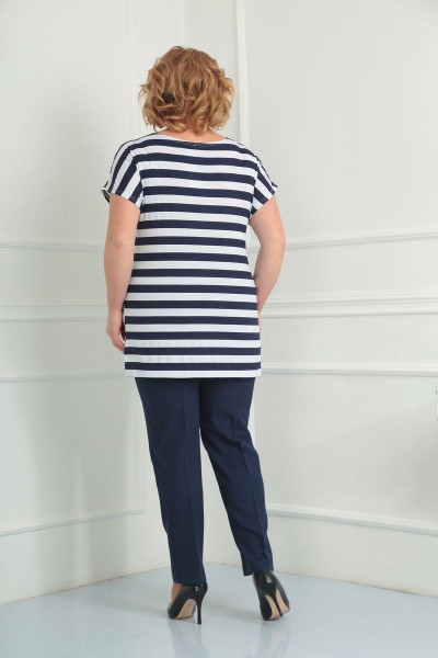 Летний костюм с ассиметричной блузой и брюками из трикотажа Fortuna ШЖ 623 темно-синий - фото 2