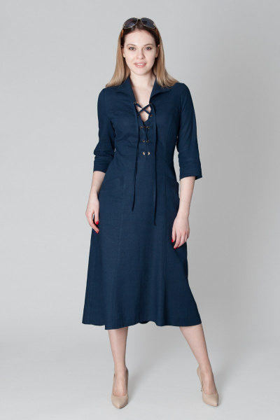 Платье из льна с карманами и шнуровкой Ouarida 19П070 - фото 1