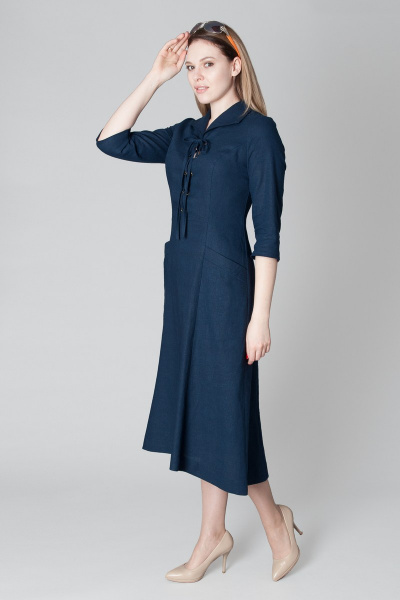 Платье из льна с карманами и шнуровкой Ouarida 19П070 - фото 2