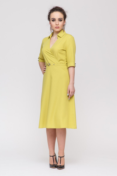 Платье миди с расклешенной юбкой и поясом Domna 474(164) лимонный - фото 1