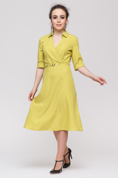 Платье миди с расклешенной юбкой и поясом Domna 474(164) лимонный - фото 3