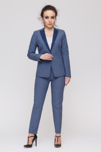 Синий костюм из вискозы с зауженными брюками и приталенным жакетом Domna 16043(170) - фото 2