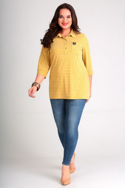 Свободная блуза из модал с нагрудным карманом и рукавом 3/4 Таир-Гранд 62327 горчица - фото 1
