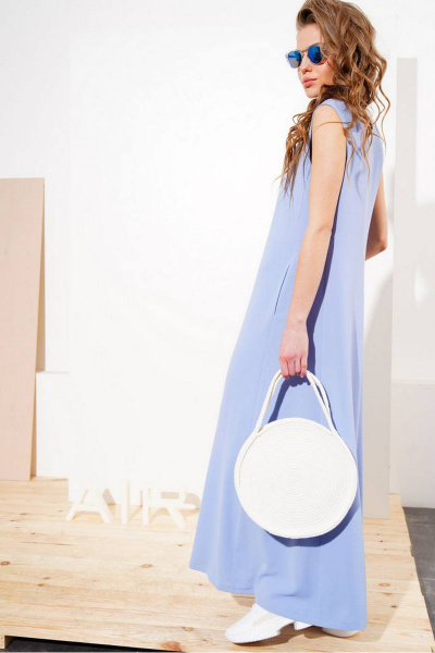 Голубое платье на каждый день из текстиля комфортное AIRIN 1641 - фото 3