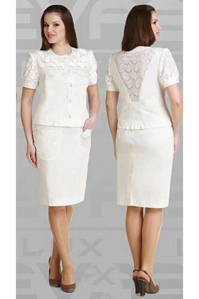 Жакет и юбка белые из ткани в стиле классика Eva Lux 1426 - фото 1