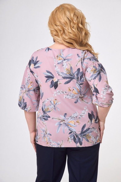 Блуза с нежным принтом и сборками из хлопка Anelli 831 пудра_цветы - фото 4