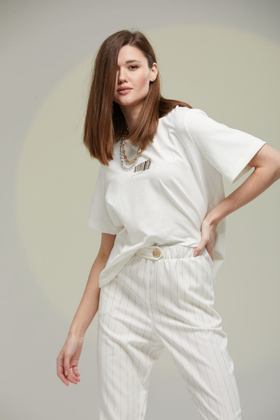 Комбинированный костюм из вискозы: брюки и жакет Luna 044 молоко - фото 6