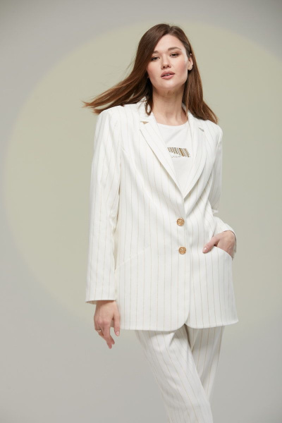 Комбинированный костюм из вискозы: брюки и жакет Luna 044 молоко - фото 2